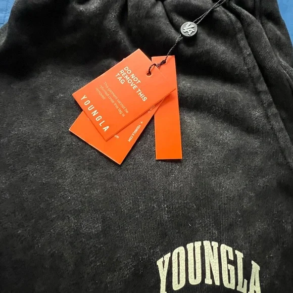 YoungLA Black Acid Wash Joggers with White Logo - Picture 3 of 4
